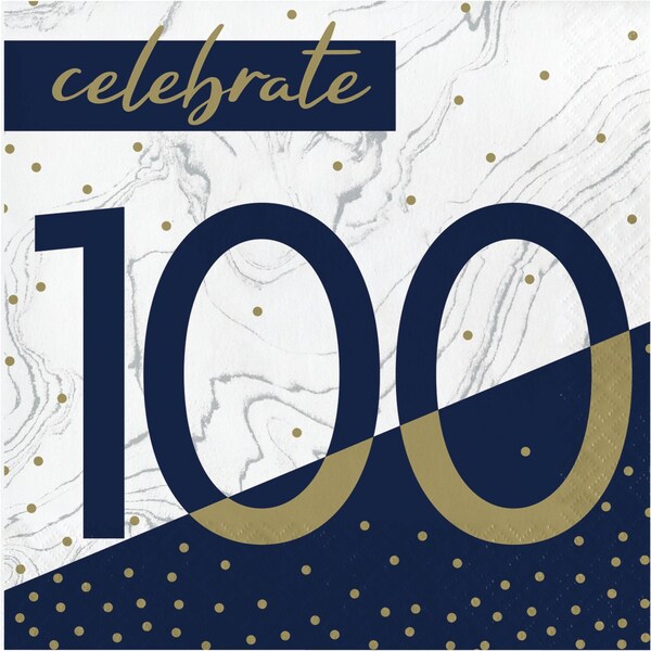 Creative Converting Navy and Gold 100th Birthday Napkins, 6.5", 192PK 357617 - main